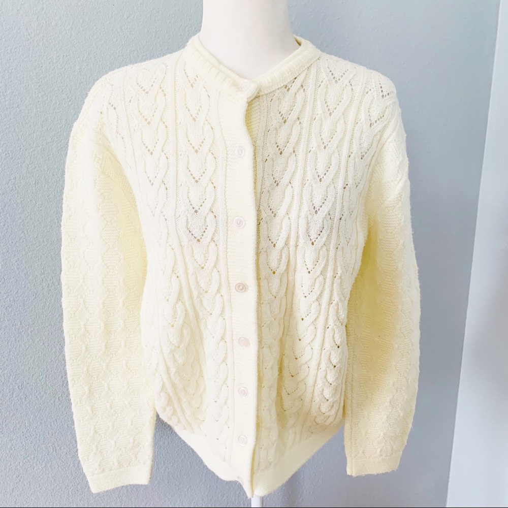 Vintage 60s/70s Cream Knit Cardigan Sweater Sz M/L